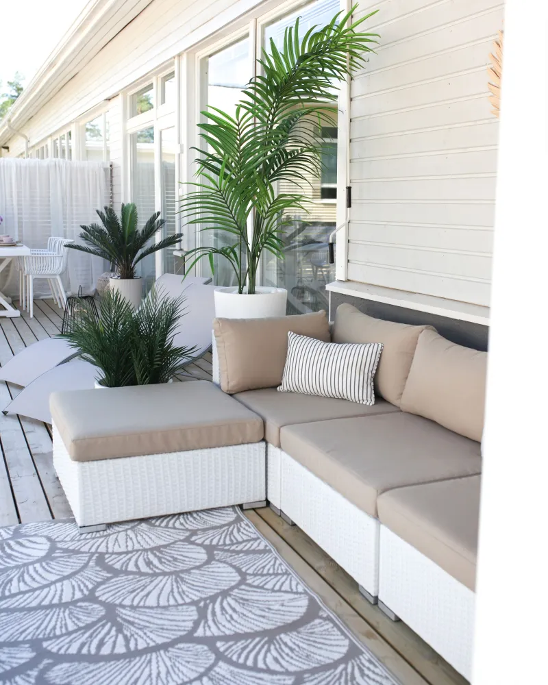 Conjunto lounge SANO Ratan sintético Branco Direito com Almofadas Incluídas