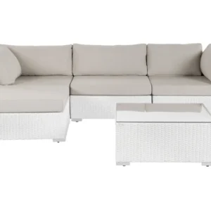 Conjunto lounge SANO Ratan sintético Branco Direito com Almofadas Incluídas