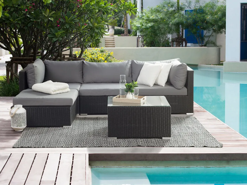 Conjunto lounge SANO Ratan sintético Preto Esquerdo em Alumínio e Vidro