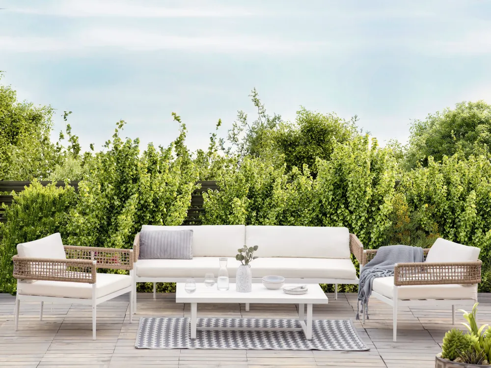 Conjunto lounge SERLA Alumínio Branco Simétrico em Tecido Outdoor