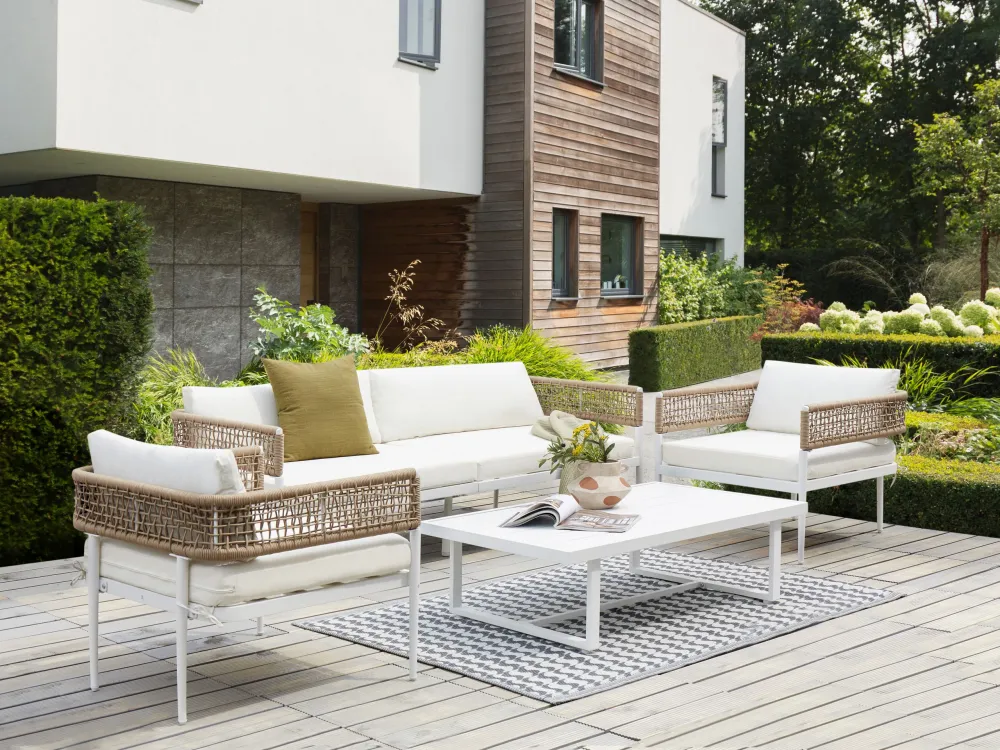 Conjunto lounge SERLA Alumínio Branco Simétrico em Tecido Outdoor