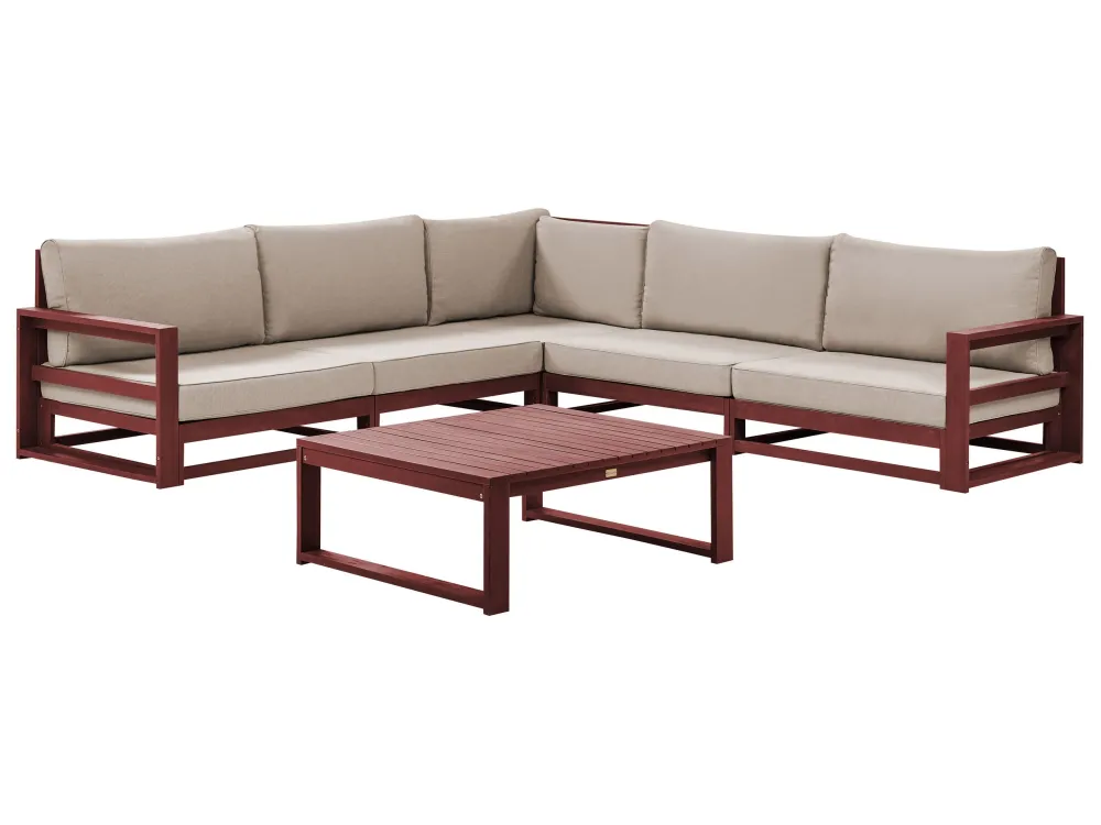 Conjunto lounge TIMOR Madeira de acácia Vermelho escuro Cinzento Creme Genérico
