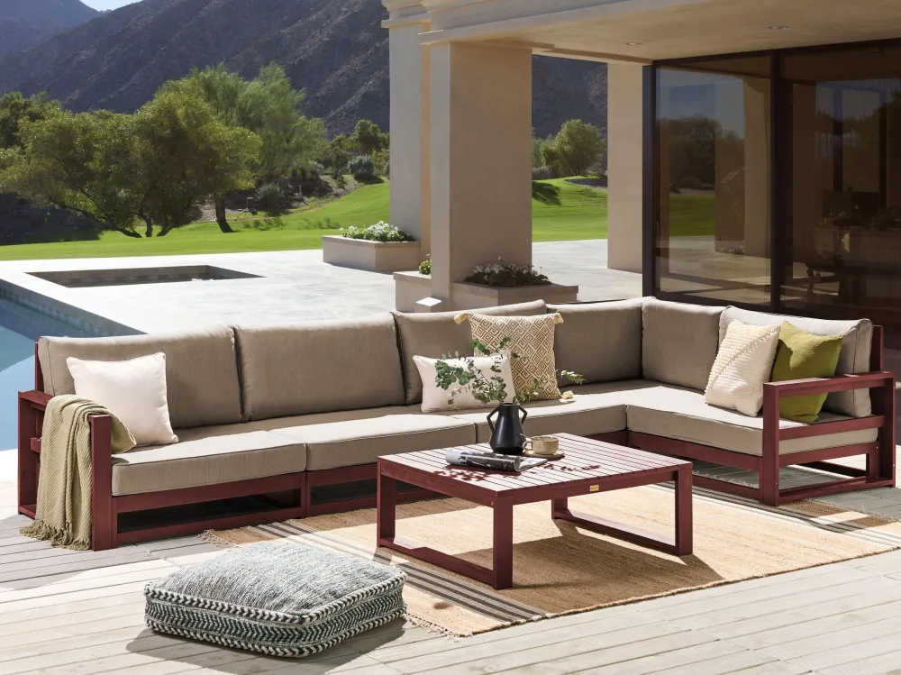 Conjunto lounge TIMOR Madeira de acácia Vermelho escuro Cinzento Creme Genérico