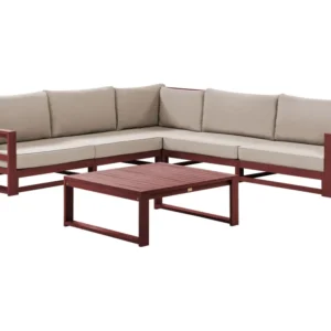 Conjunto lounge TIMOR Madeira de acácia Vermelho escuro Cinzento Creme Genérico
