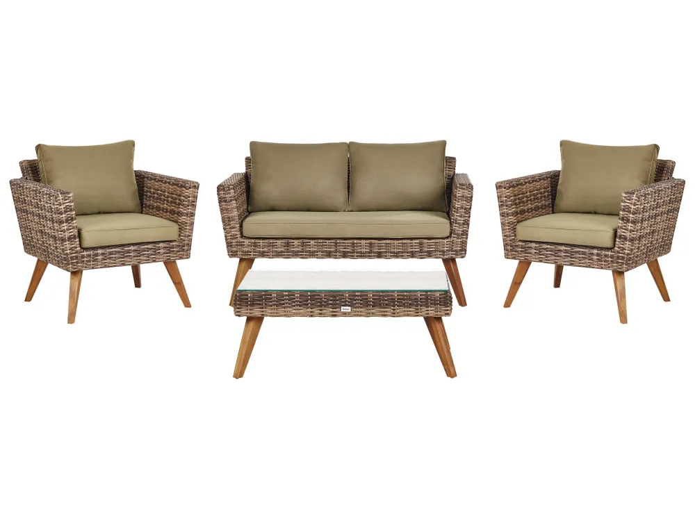 Conjunto de Madeira Maciç Conjunto lounge VITTORIA Ratan sintético Verde-oliva