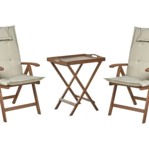 Conjunto de Madeira Maciç Conjunto de varanda em madeira escura de acácia com almofadas taupe AMANTEA