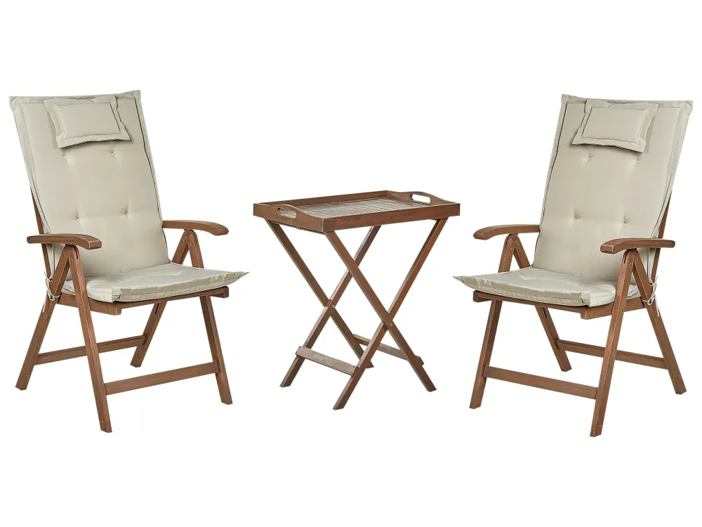 Conjunto de Madeira Maciç Conjunto de varanda em madeira escura de acácia com almofadas taupe AMANTEA