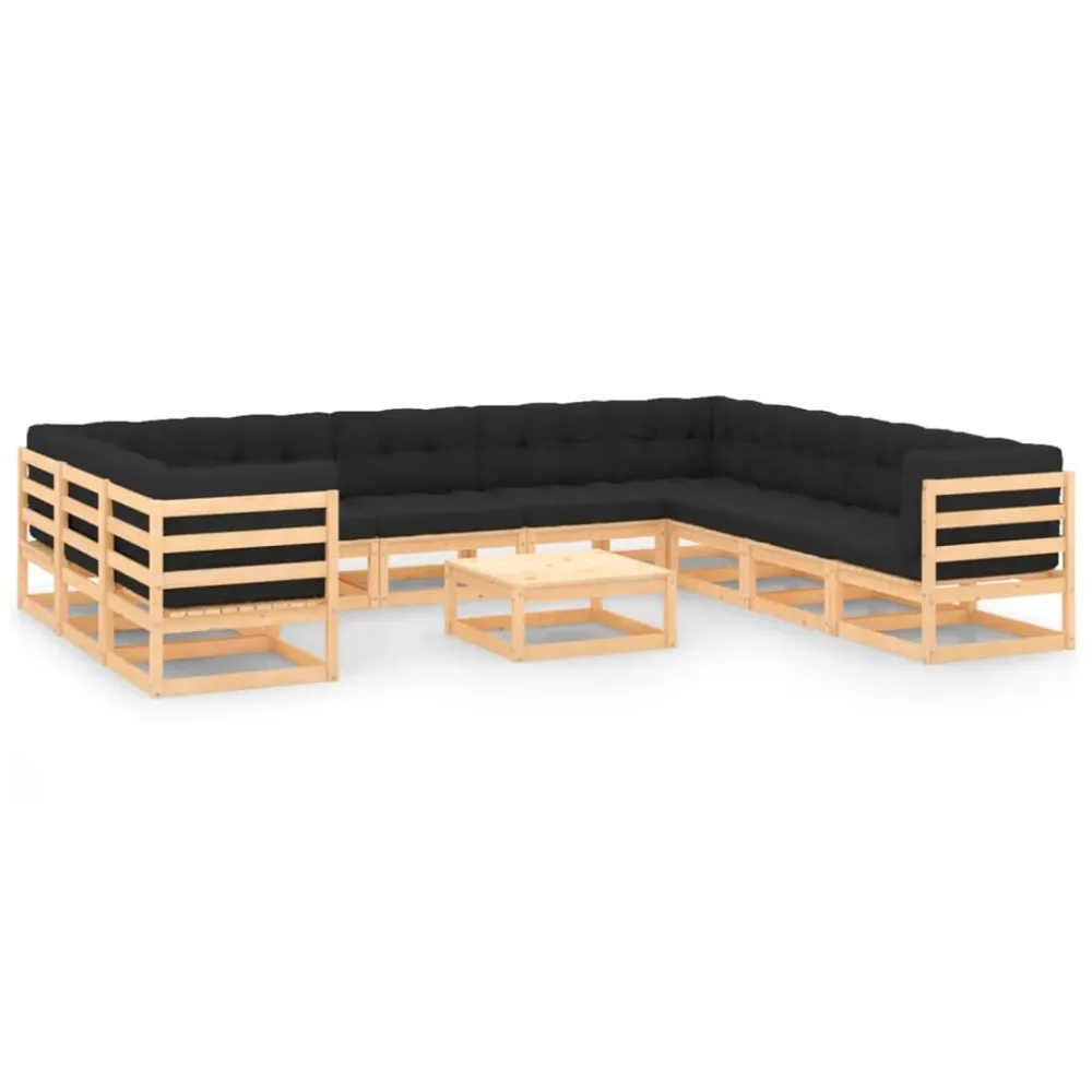 Conjunto de Madeira Maciç 11 pcs conj. lounge jardim com almofadões antracite pinho maciço