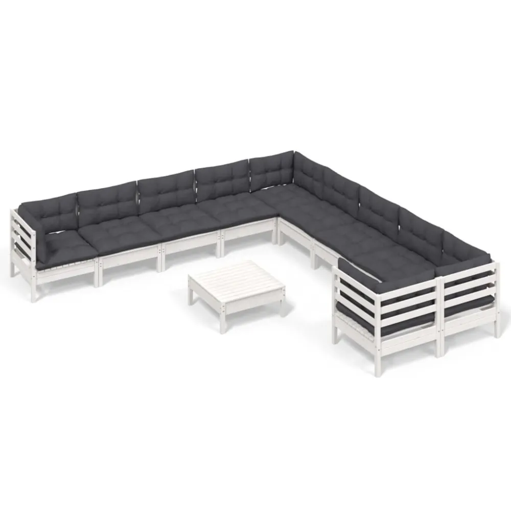 Conjunto de Madeira Maciç 11 pcs conjunto lounge de jardim com almofadões pinho branco