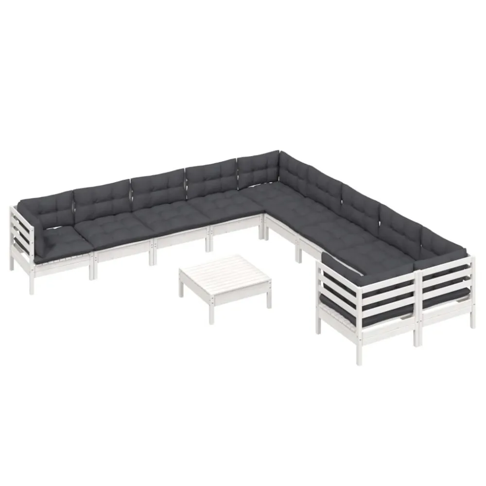 Conjunto de Madeira Maciç 11 pcs conjunto lounge de jardim com almofadões pinho branco