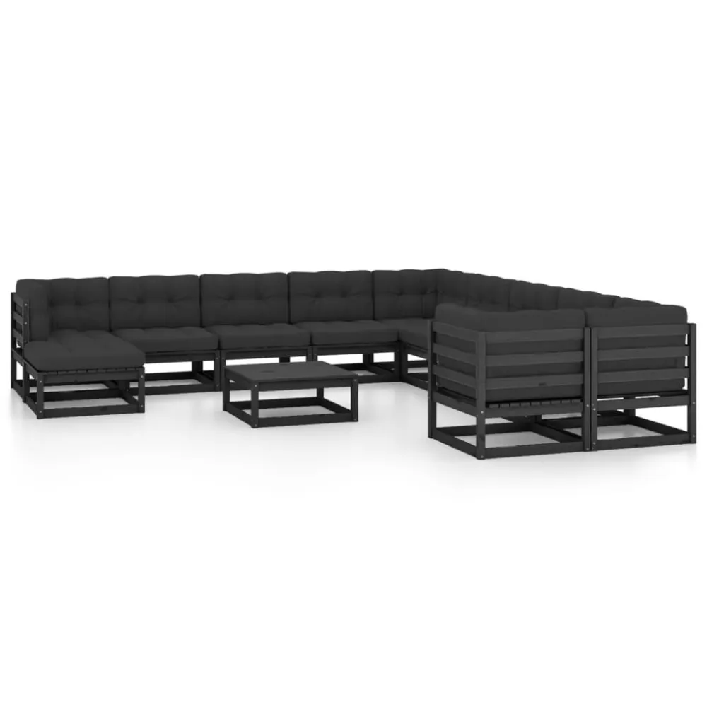 Conjunto de Madeira Maciç 12 pcs conjunto lounge jardim com almofadões pinho maciço preto