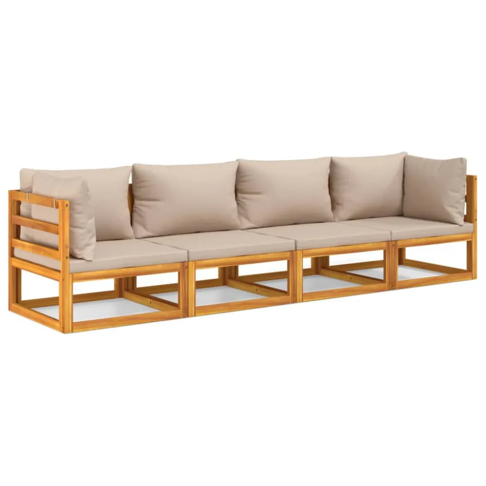 Conjunto Modular para 4pcs conj. lounge jardim madeira comalmofadões cinza-acastanhado