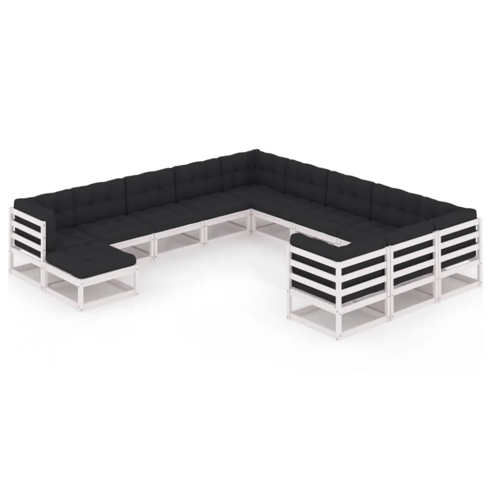 Conjunto Modular para 12 pcs conj. lounge de jardim com almofadões pinho maciço branco