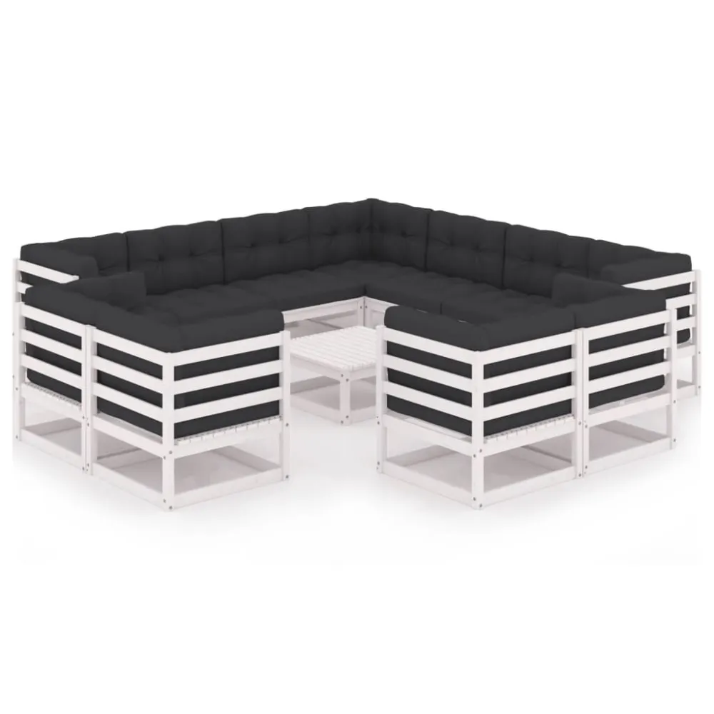 Conjunto Modular para 12 pcs conj. lounge de jardim com almofadões pinho maciço branco