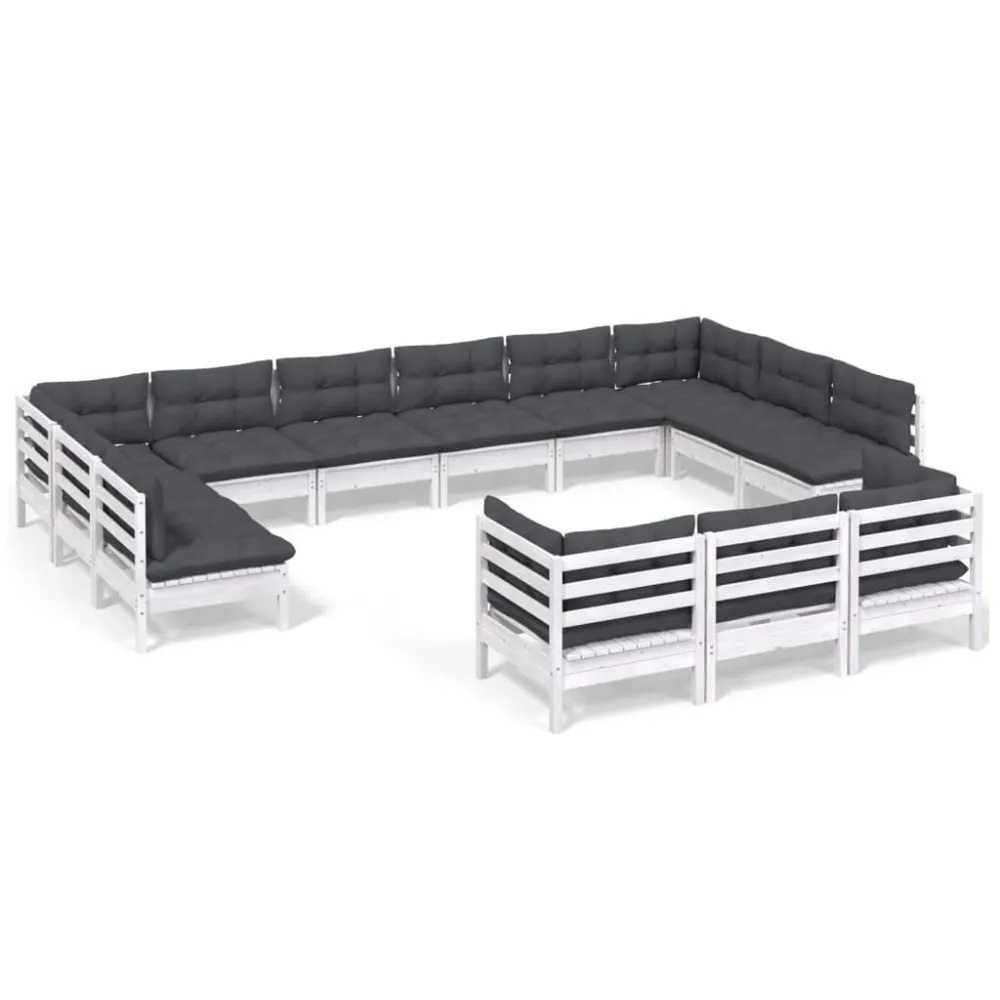 Conjunto Modular para 13 pcs conjunto lounge de jardim com almofadões pinho branco