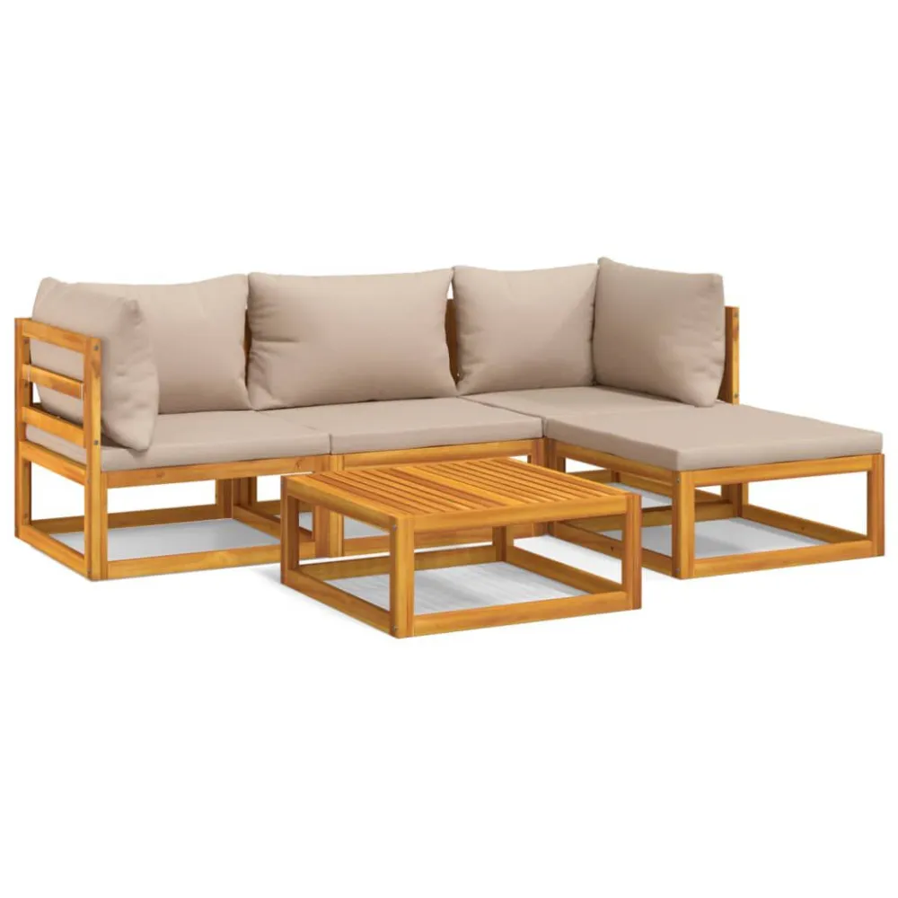 Conjunto Premium de 5pcs conj. lounge jardim madeira comalmofadões cinza-acastanhado