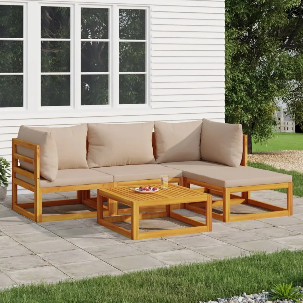 Conjunto Premium de 5pcs conj. lounge jardim madeira comalmofadões cinza-acastanhado