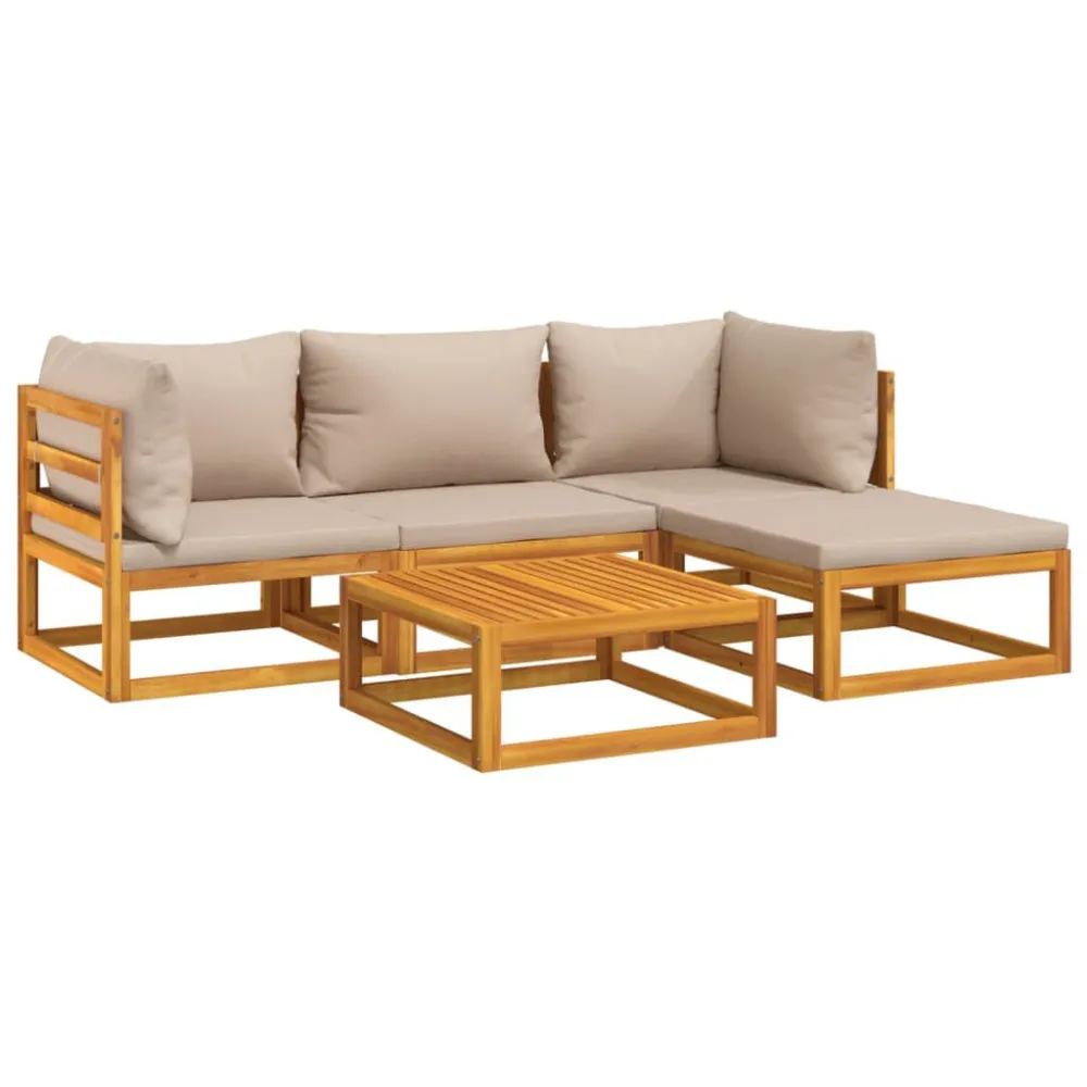 Conjunto Premium de 5pcs conj. lounge jardim madeira comalmofadões cinza-acastanhado
