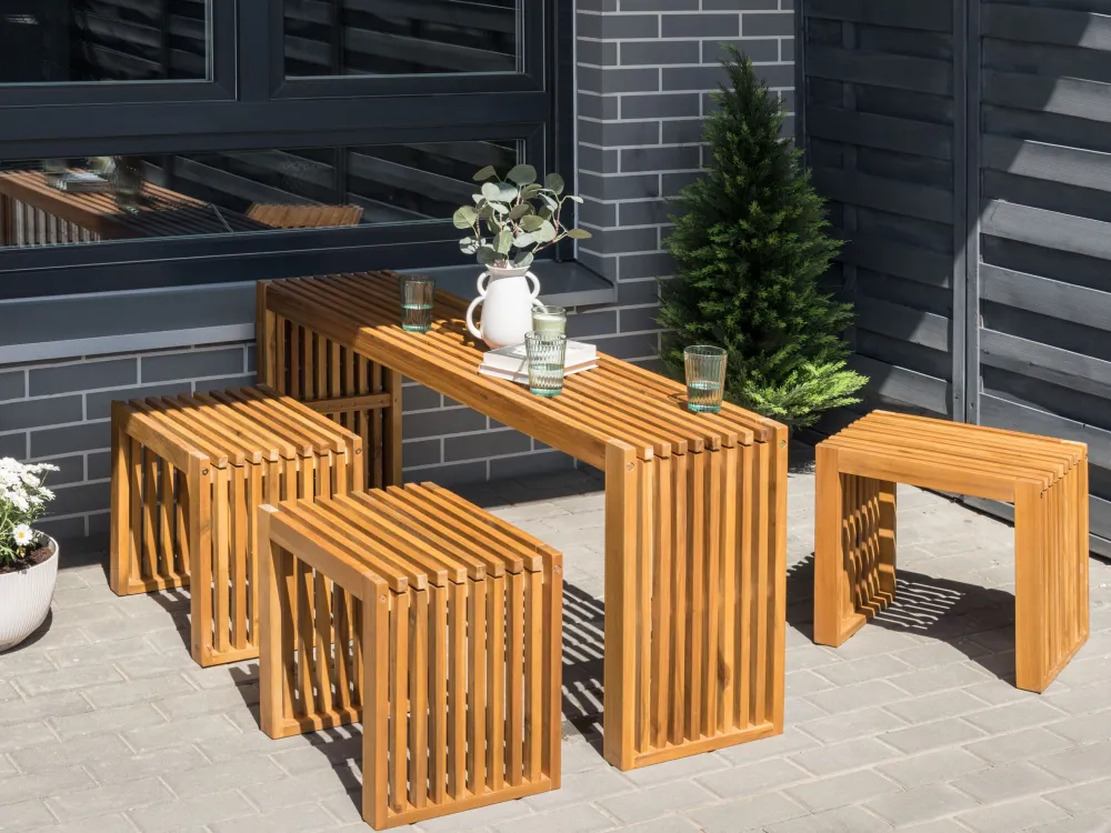 Conjunto Premium de Conjunto de jardim 3 lugares em madeira de acácia clara BELLANO