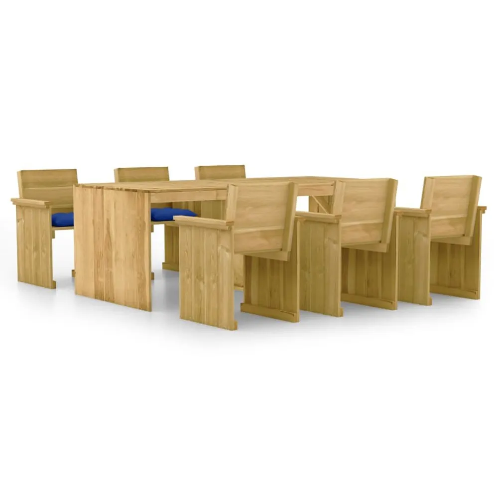 Conjunto Premium de 7 pcs conj. de jantar para jardim com almofadões pinho impregnado