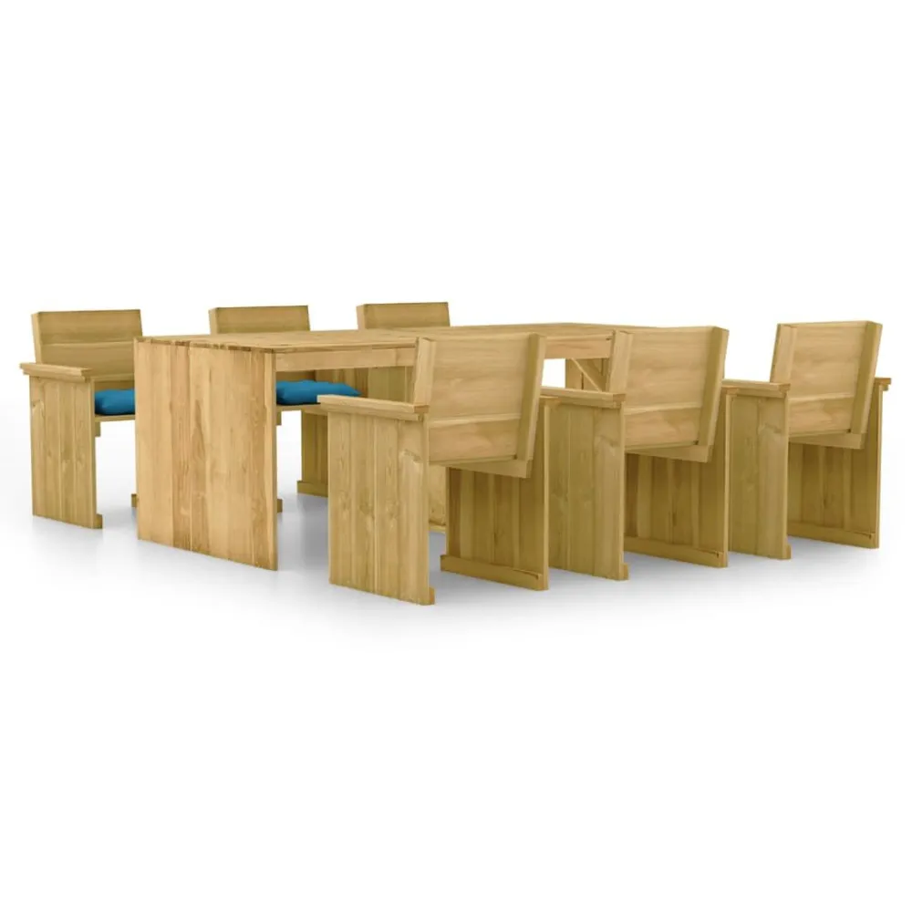 Conjunto Premium de 7 pcs conj. de jantar para jardim com almofadões pinho impregnado