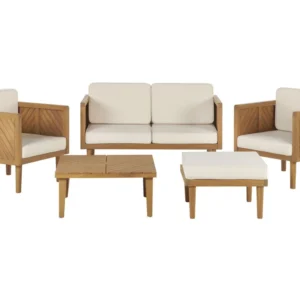 Conjunto de Rattan Sintético Conjunto lounge BARATTI Madeira de acácia Castanho distinto