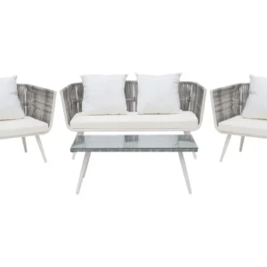 Conjunto de Rattan Sintético Conjunto lounge RAGUSA Ratan sintético Branco creme