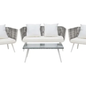Conjunto de Rattan Sintético Conjunto lounge RAGUSA Ratan sintético Branco creme