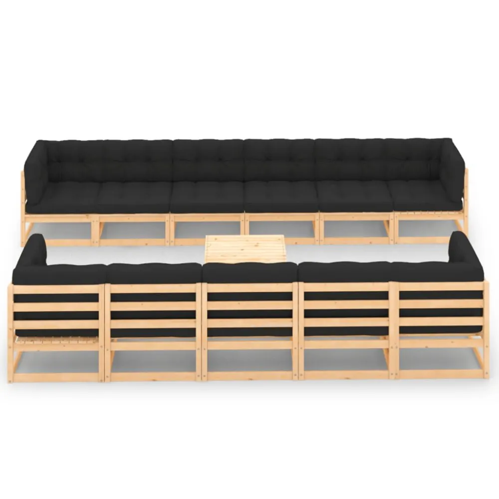 Conjunto de Rattan Sintético 12 pcs conj. lounge jardim com almofadões antracite pinho maciço