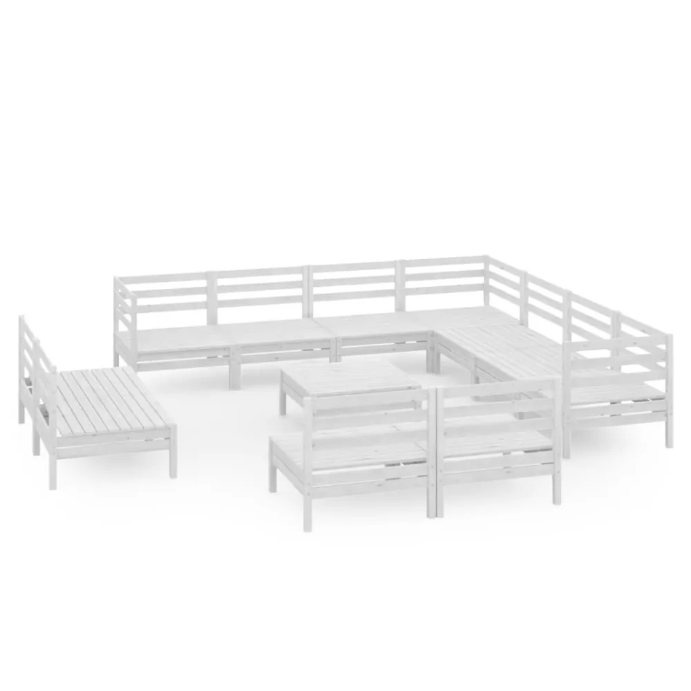Conjunto de Rattan Sintético 12 pcs conjunto lounge de jardim pinho maciço branco