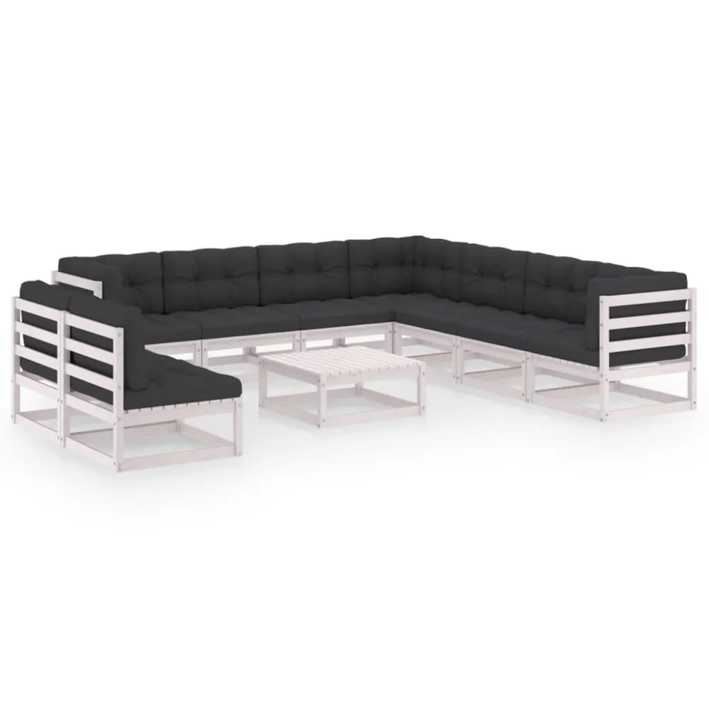 Conjunto de Relaxamento 10 pcs conj. lounge de jardim com almofadões pinho maciço branco