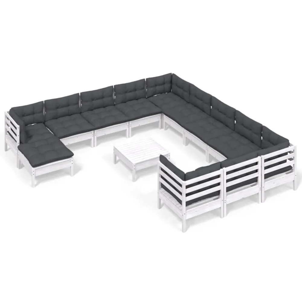 Conjunto de Relaxamento 13 pcs conjunto lounge de jardim com almofadões pinho branco