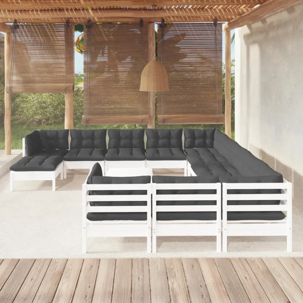 Conjunto de Relaxamento 13 pcs conjunto lounge de jardim com almofadões pinho branco
