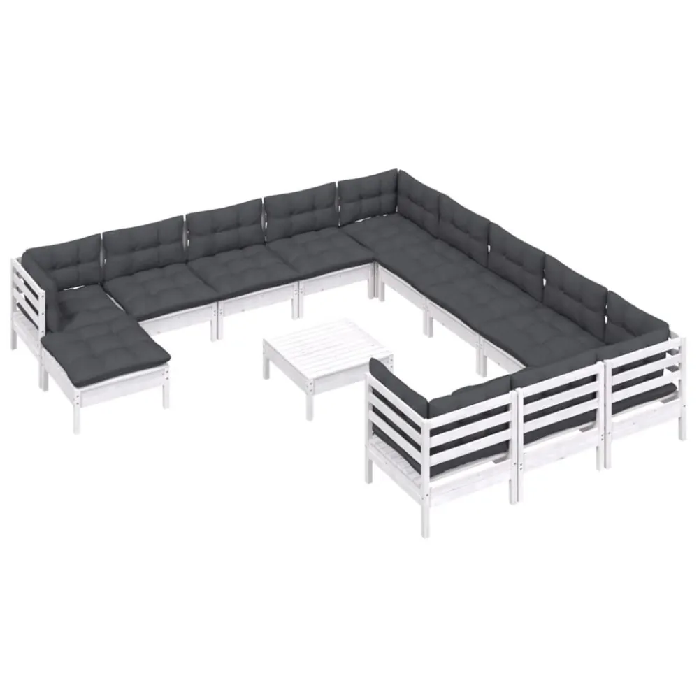 Conjunto de Relaxamento 13 pcs conjunto lounge de jardim com almofadões pinho branco