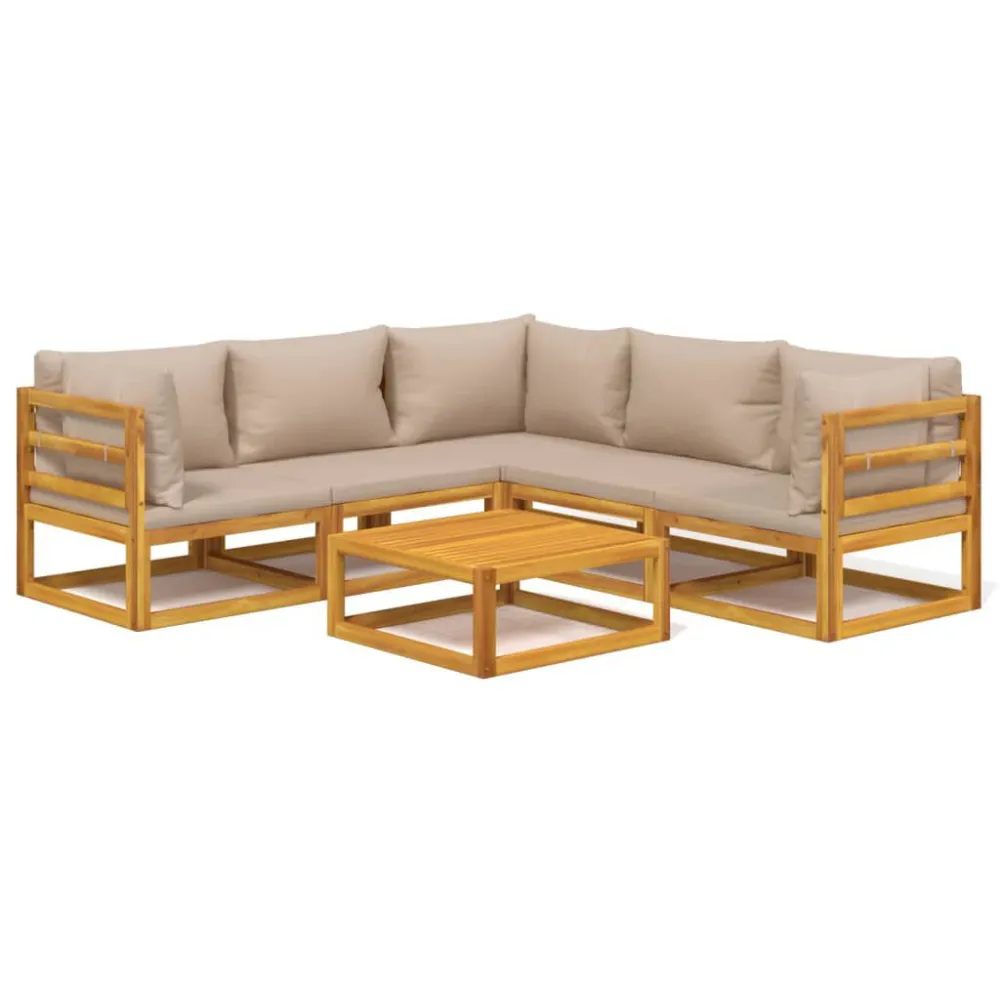 Design Ergonômico de 6pcs conj. lounge jardim madeira comalmofadões cinza-acastanhado