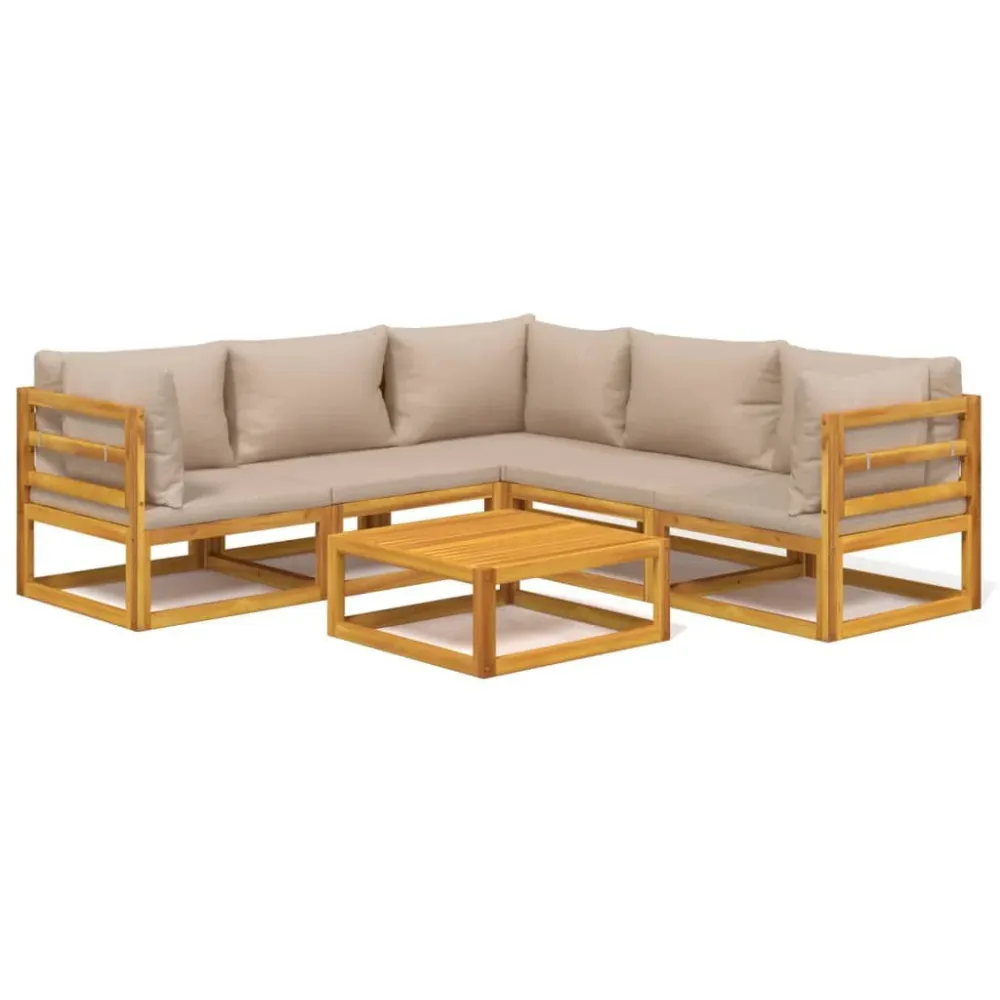 Design Ergonômico de 6pcs conj. lounge jardim madeira comalmofadões cinza-acastanhado