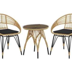 Design Ergonômico de Conjunto de varanda com 2 lugares em rattan espontâneo e preto PELLARO