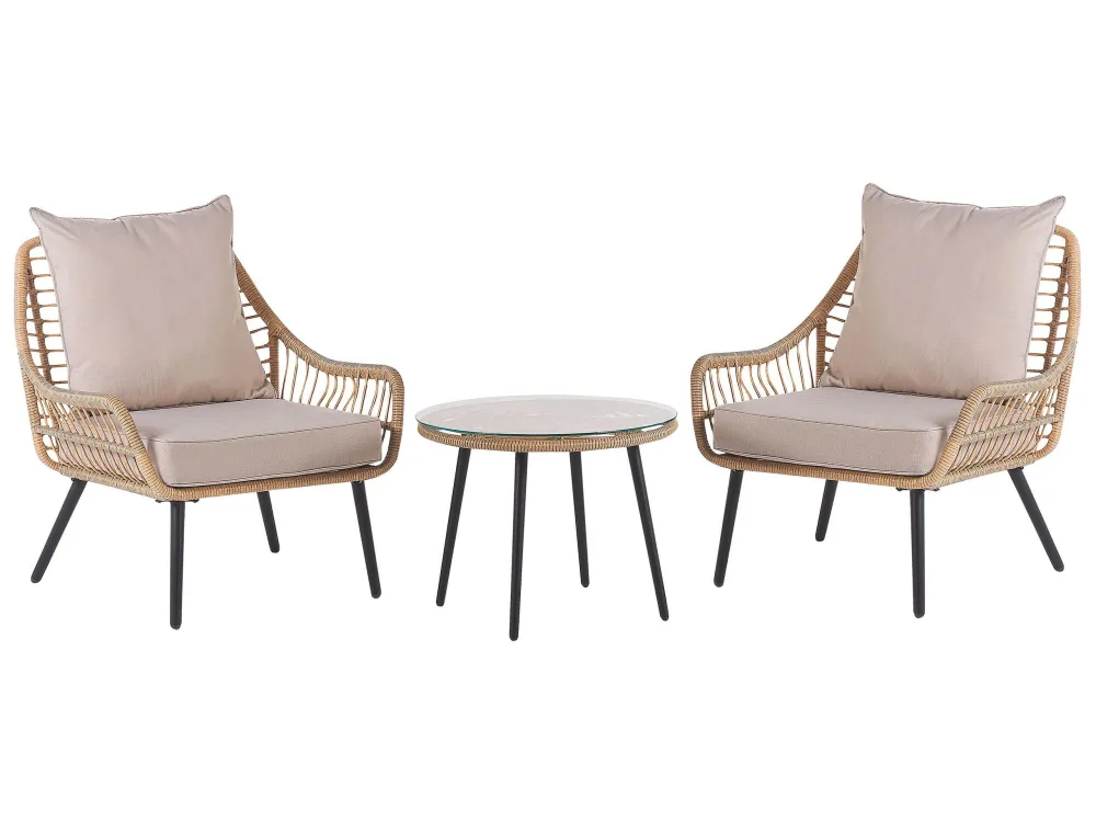Design Ergonômico de Conjunto varanda com 2 lugares em rattan creme LAURETO
