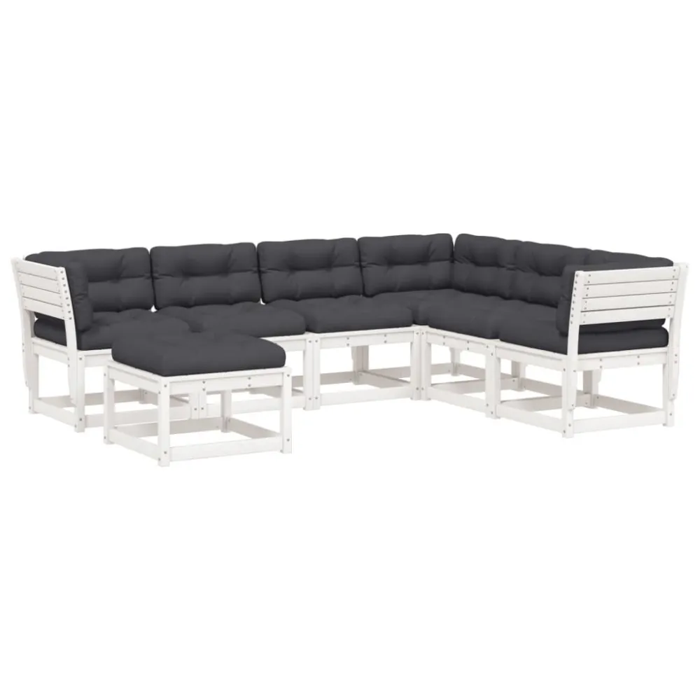 Design Ergonômico de 7 pcs conj. lounge de jardim com almofadões pinho maciço branco