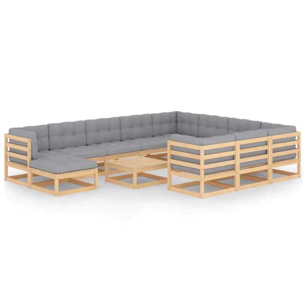 Design Ergonômico de 12 pcs conjunto lounge de jardim com almofadões pinho maciço