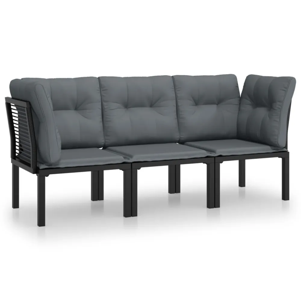Design Ergonômico de 3 pcs conjunto lounge de jardim vime PE preto e cinzento