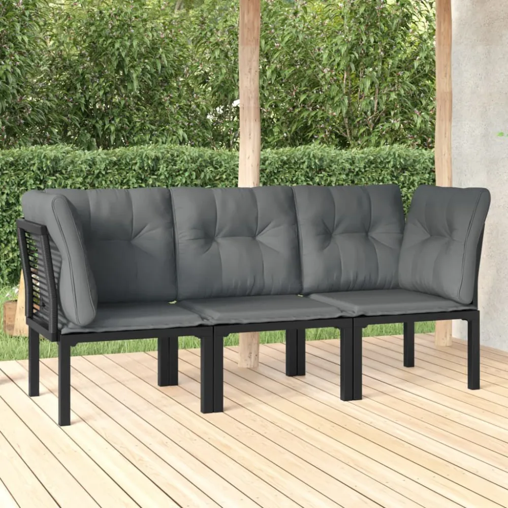 Design Ergonômico de 3 pcs conjunto lounge de jardim vime PE preto e cinzento