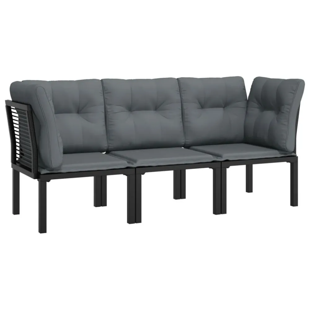 Design Ergonômico de 3 pcs conjunto lounge de jardim vime PE preto e cinzento
