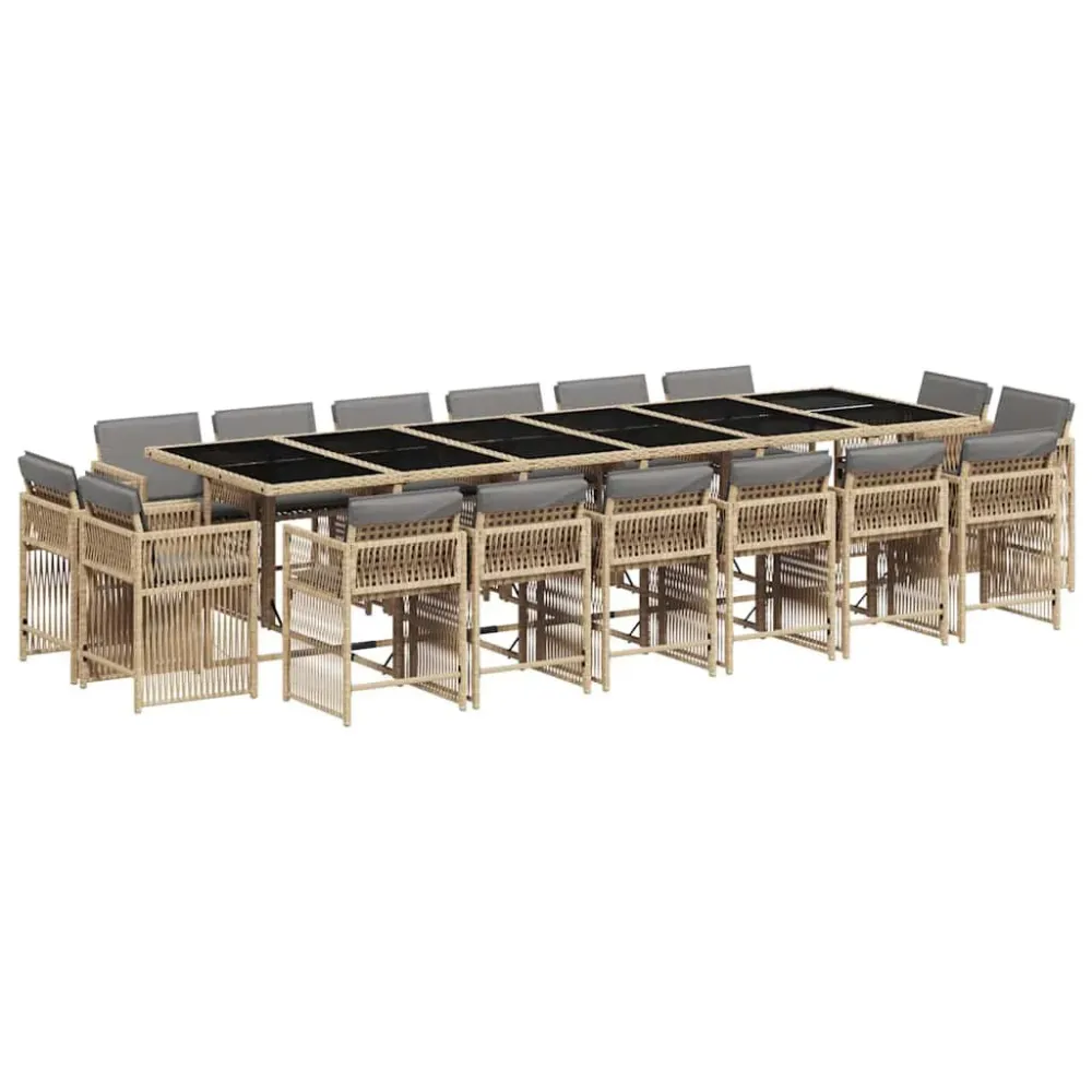 11 pcs conj. jantar jardim com almofadões vime PE bege misturado Kit Completo com Almofadas