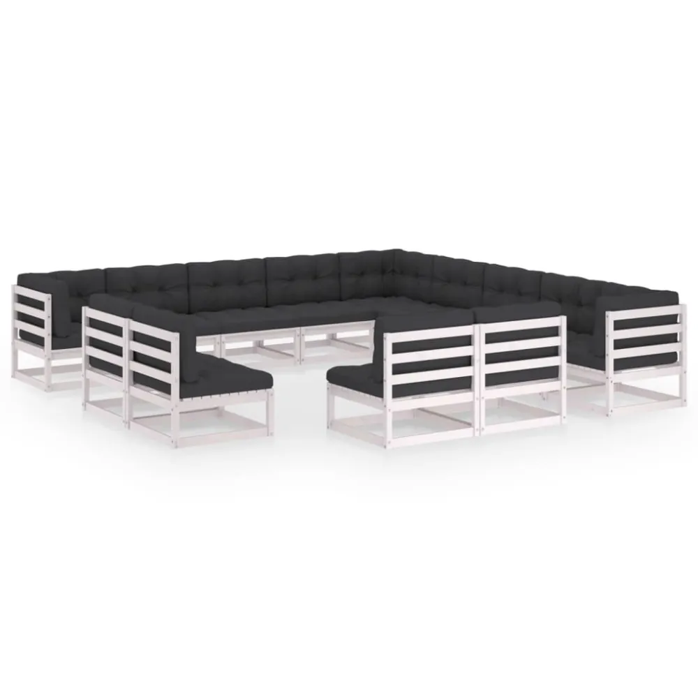 13 pcs conj. lounge de jardim com almofadões pinho maciço branco | ço Inoxidável