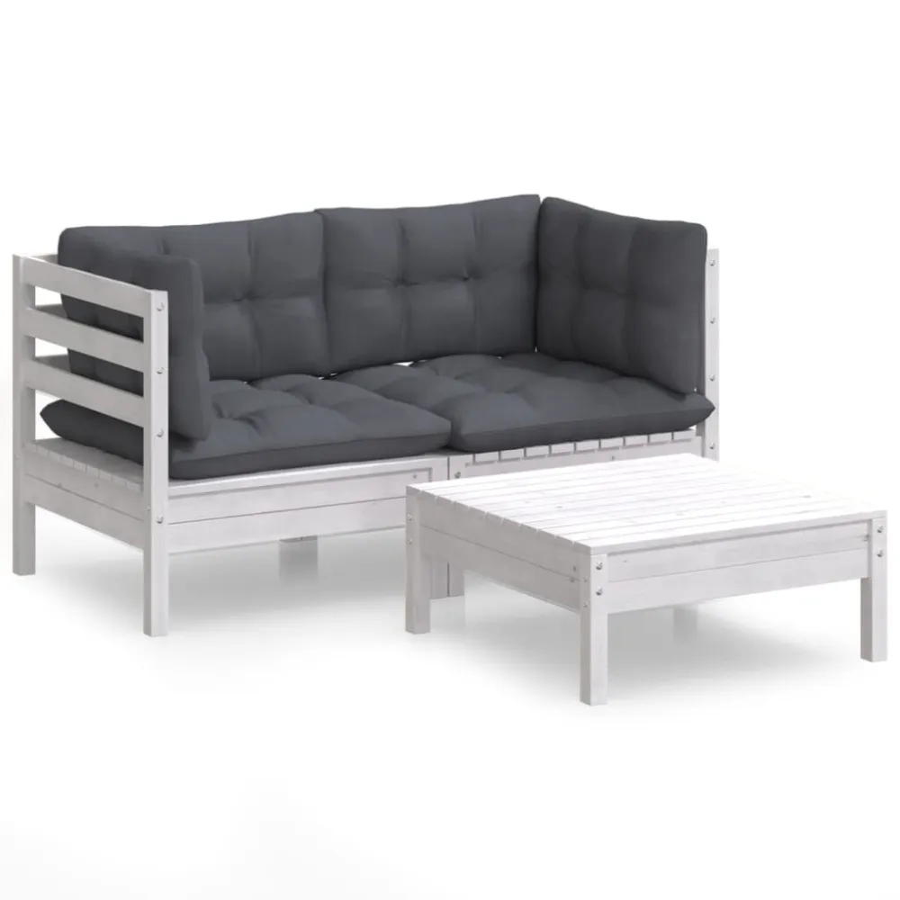 3 pcs conj. lounge de jardim com almofadões antracite pinho para Áreas de Lazer