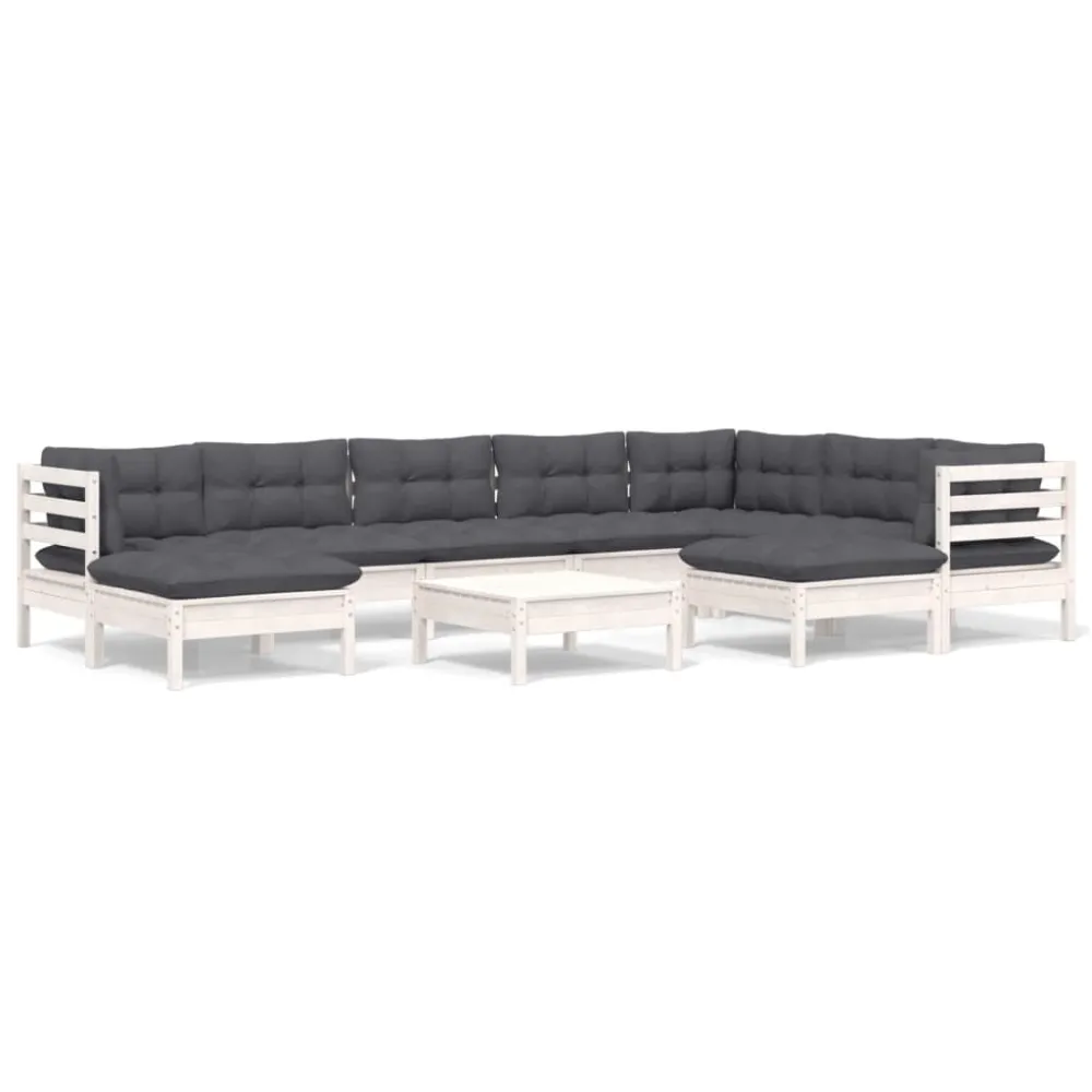 10 pcs conj. lounge de jardim com almofadões pinho maciço branco Fácil Manutenção