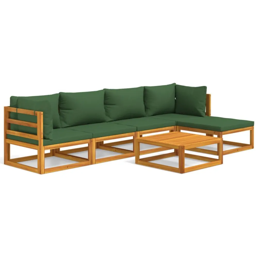 6 pcs conj. lounge jardim madeira comalmofadões verdes com Almofadas Incluídas