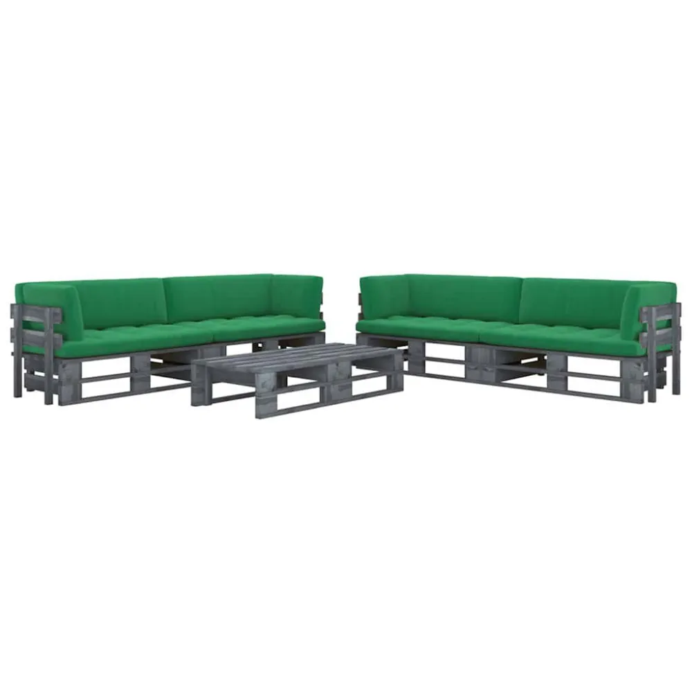 6 pcs conj. lounge paletes com almofadões pinho impregnado cinza em Tecido Outdoor