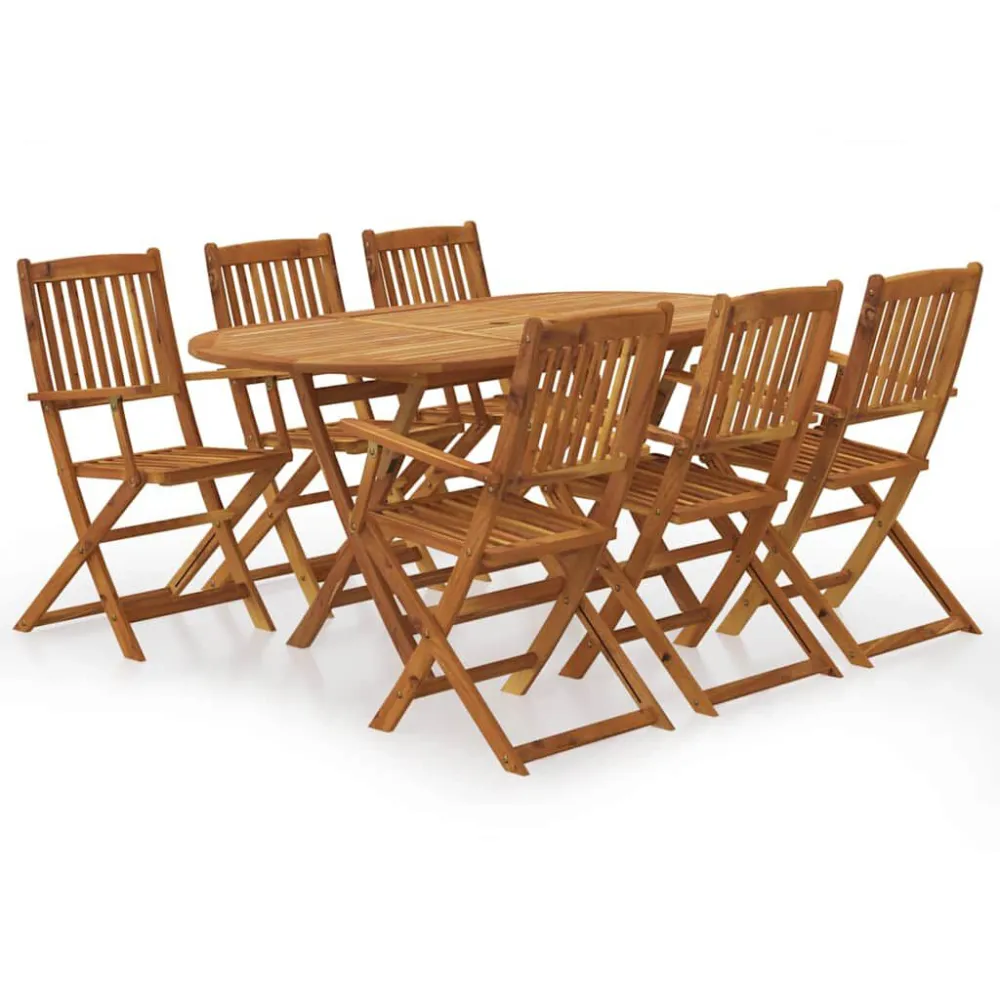 7 pcs conjunto jantar dobrável para jardim madeira acácia maciç para Áreas de Lazer